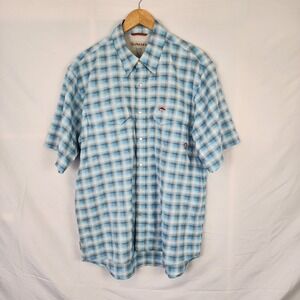 Simms Cor3 Vented Snap‎ Close Short Sleeve Blue Plaid Shirt Men's Size Large
